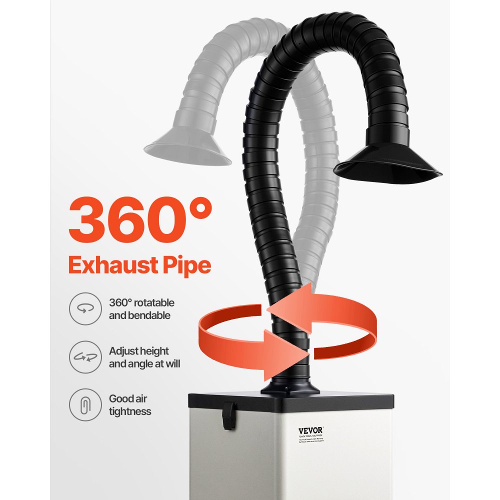 Extractor de humos de soldadura VEVOR, 85 W, sin escobillas, con filtros de 3 etapas y ajuste de 3 velocidades, 200 m³/h de succión potente, purificador de humos de soldadura para soldadura, grabado, bricolaje y salón.