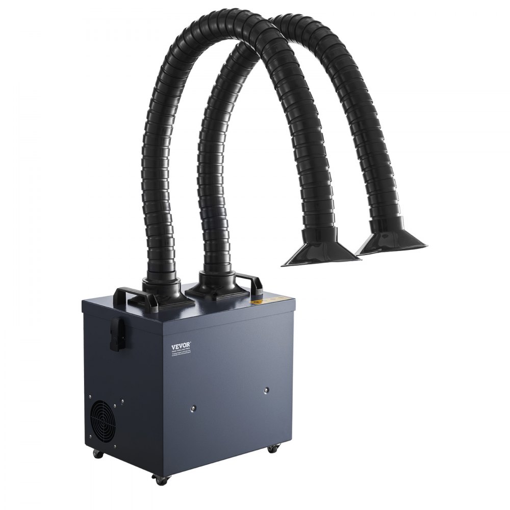 Extractor de humos de soldadura VEVOR con mangueras dobles, absorbedor de humos de soldadura sin escobillas de 275 W con filtros de 4 etapas y 10 velocidades, purificador de humos de succión potente de 380 m³/h para soldadura, grabado láser y soldadura casera.