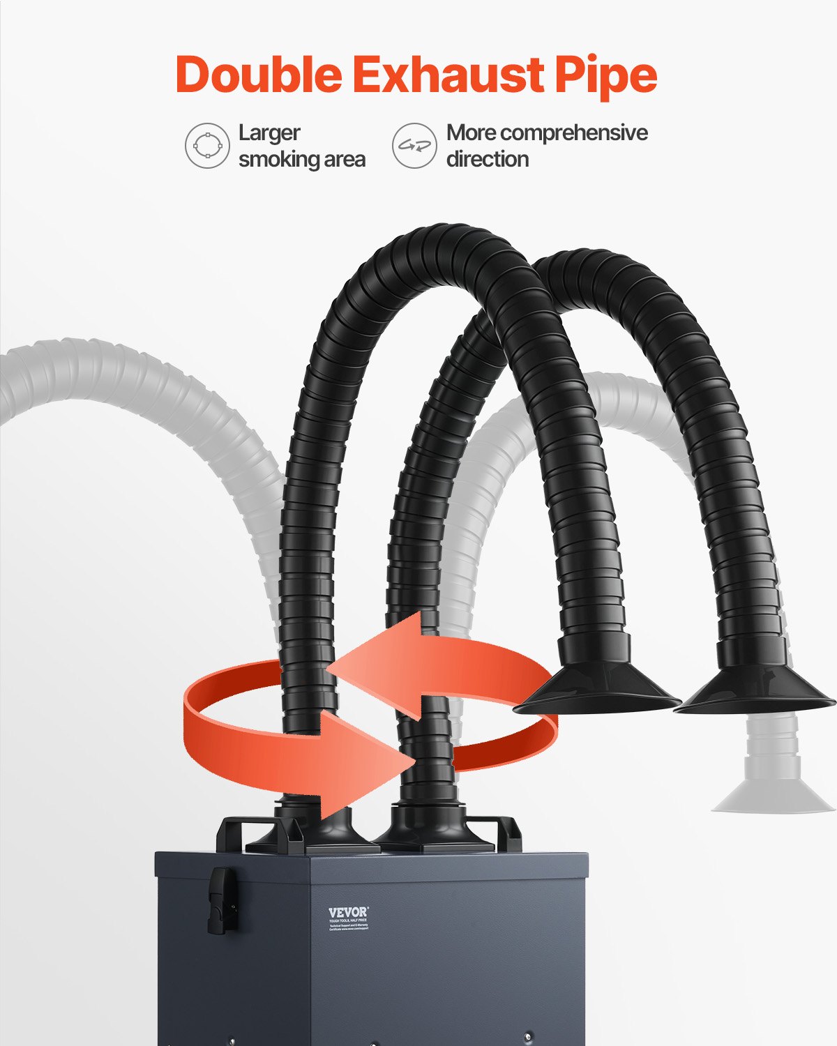 Extractor de humos de soldadura VEVOR con mangueras dobles, absorbedor de humos de soldadura sin escobillas de 275 W con filtros de 4 etapas y 10 velocidades, purificador de humos de succión potente de 380 m³/h para soldadura, grabado láser y soldadura casera.