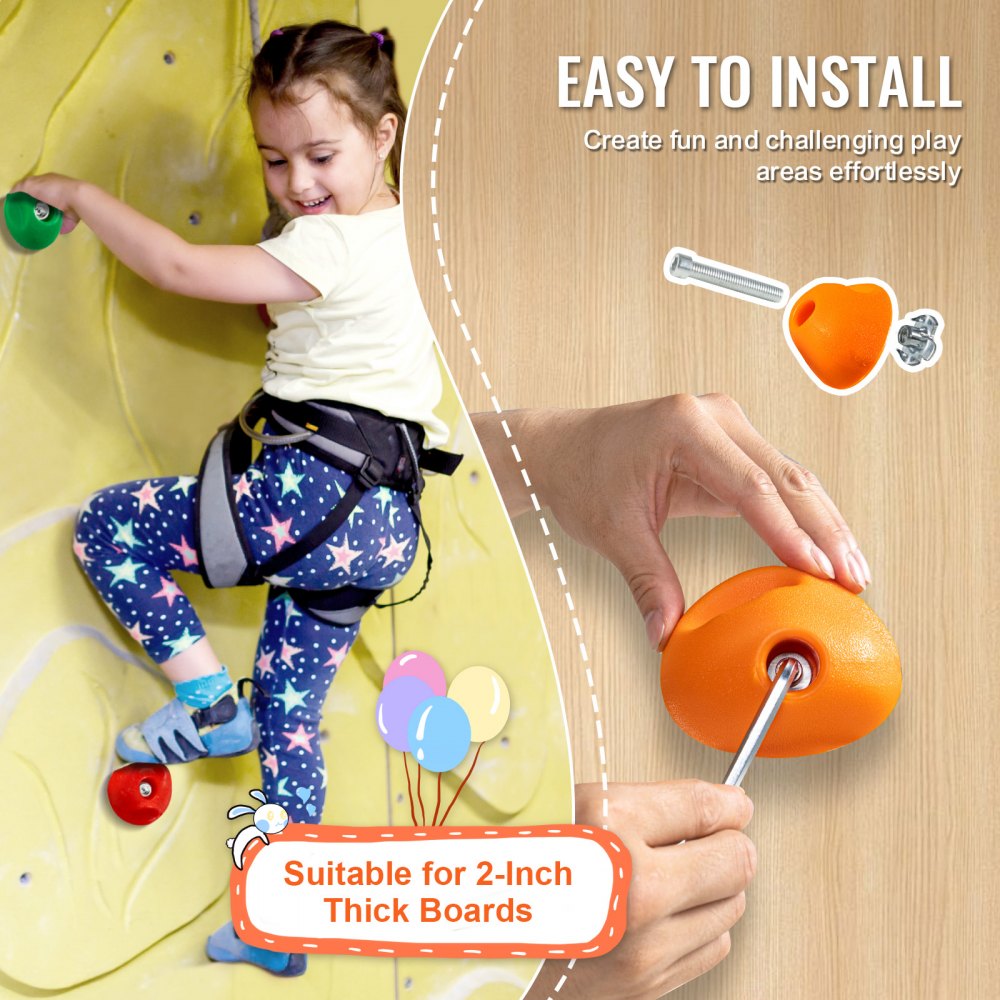 VEVOR 32 presas de escalada en roca, rocas de varios tamaños y colores para niños y adultos, presas para muro de escalada con cuerda de escalada de colores y accesorios de montaje, agarres para muro de escalada para interiores y exteriores