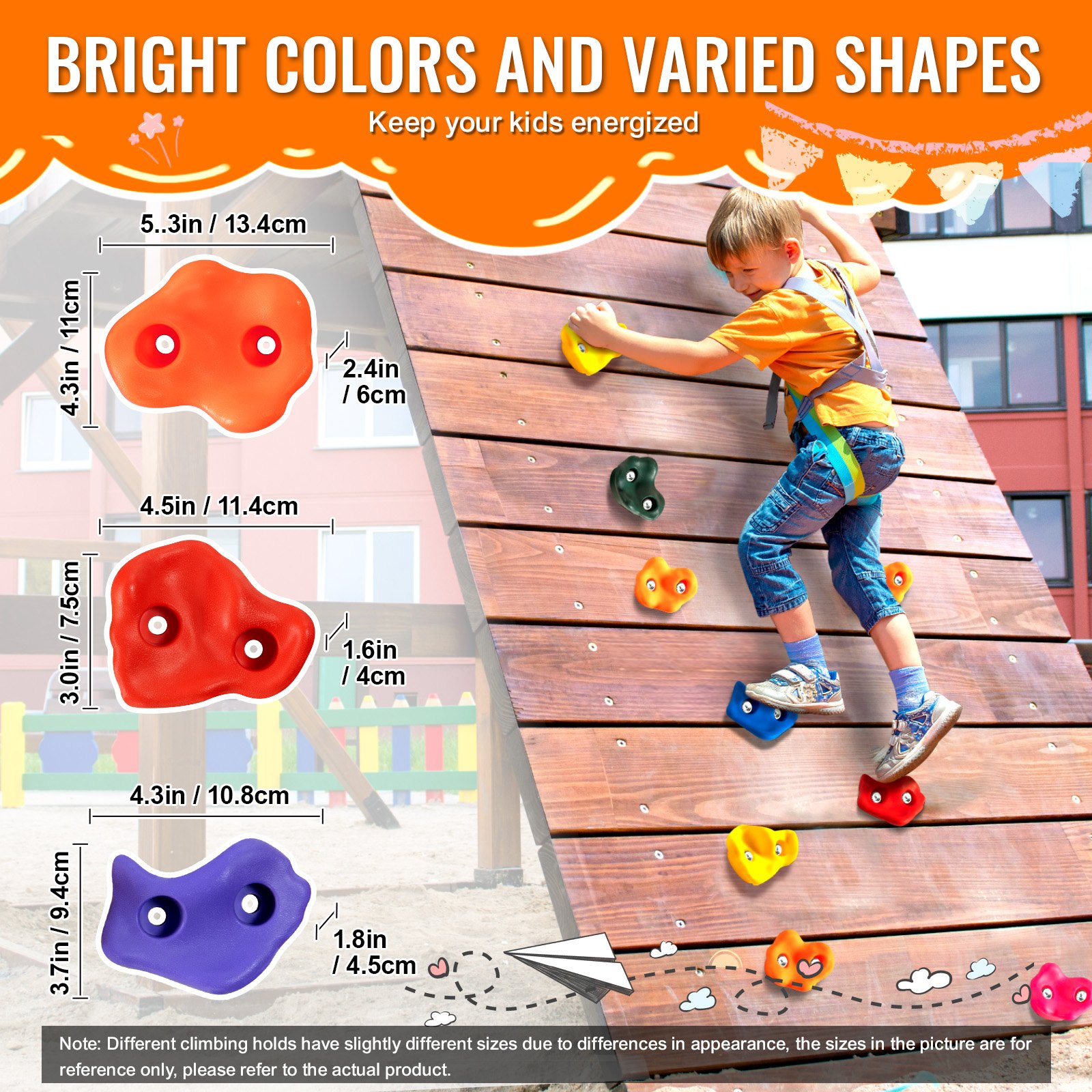 VEVOR 72 Presas de Escalada, Presas de Escalada Multitamaño y Multicolor para Niños y Adultos, Presas con Accesorios de Montaje, Agarres para Pared de Escalada para Juegos Infantiles Interiores y Exteriores