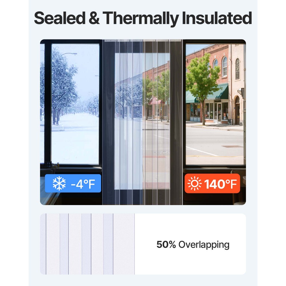 VEVOR Strip Curtain 16PCS, 96" Height, 96" Width, 0.08" Thickness, Clear Smooth Plastic Door Strips with 50% Overlap, PVC Strip Door Curtain Freezer Curtain for Warehouses, Walk in Freezers, Coolers