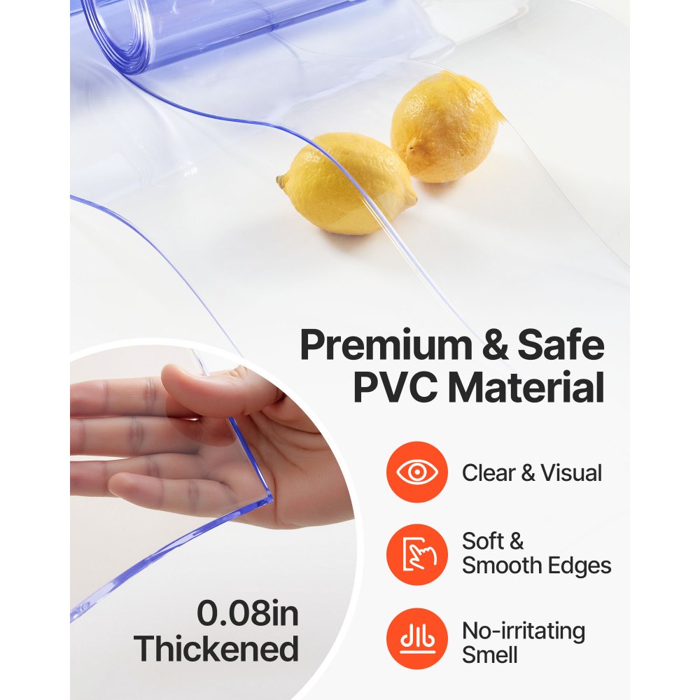 VEVOR Strip Curtain 16PCS, 96" Height, 96" Width, 0.08" Thickness, Clear Smooth Plastic Door Strips with 50% Overlap, PVC Strip Door Curtain Freezer Curtain for Warehouses, Walk in Freezers, Coolers