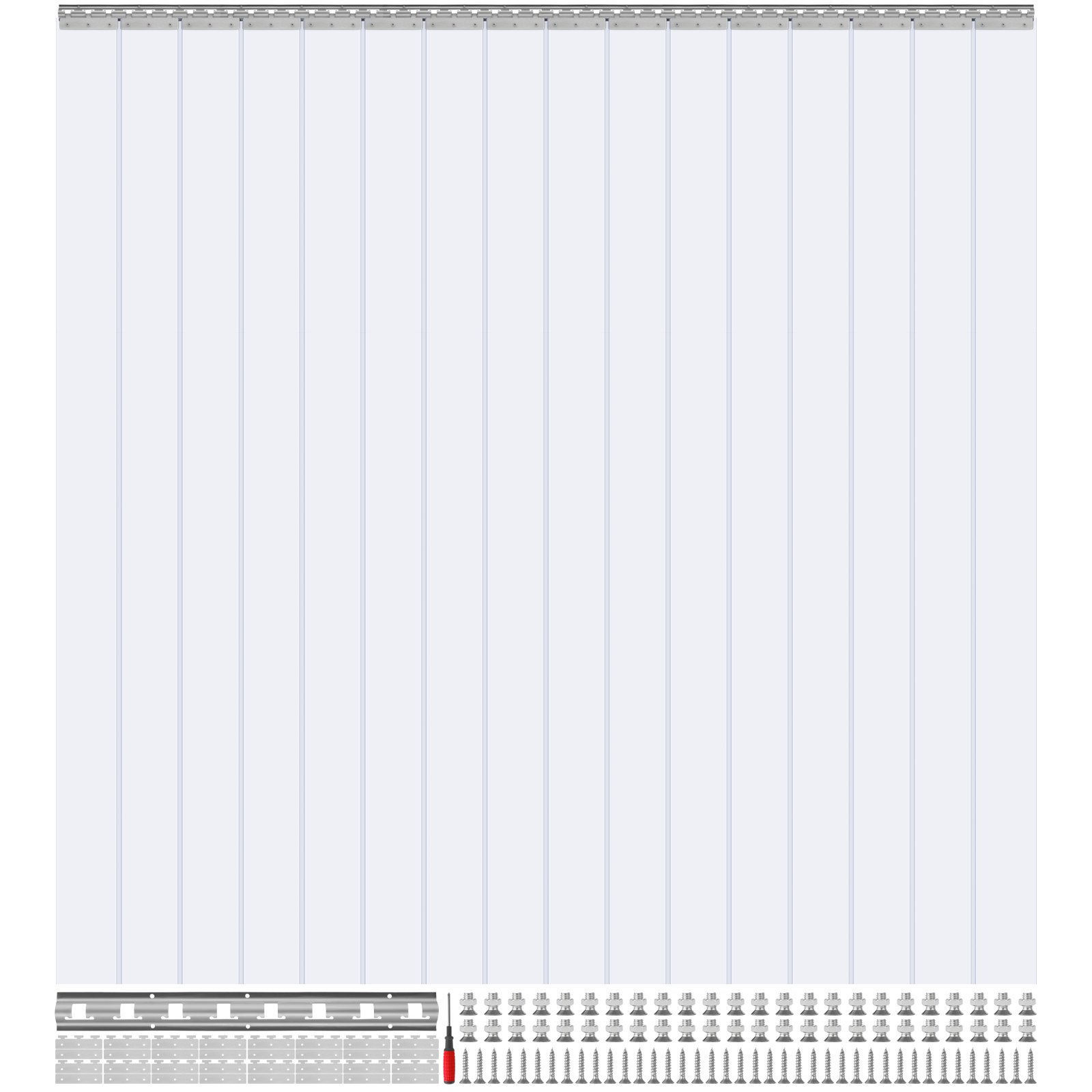 Cortinas de tiras VEVOR (16 unidades, 244 cm de alto, 244 cm de ancho, 0,2 cm de grosor), transparentes y lisas, de plástico con un 50 % de superposición, ideales para almacenes, cámaras frigoríficas y refrigeradores.