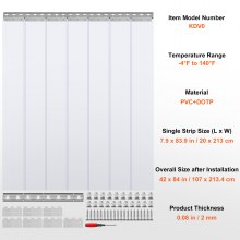 Cortina de tiras VEVOR, 84" de alto x 42" de ancho, 0,08" de grosor, 7 piezas de cortina de tiras de PVC transparente para puertas de congelador, refrigeradores y puertas de almacén, con 50 % de superposición