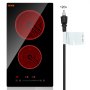 VEVOR Estufa eléctrica integrada, 20 x 11,6 pulgadas, 2 quemadores, estufa radiante de vidrio de 110 V con control táctil de sensor, temporizador y bloqueo para niños incluidos, 9 niveles de potencia para cocinar a fuego lento y freír