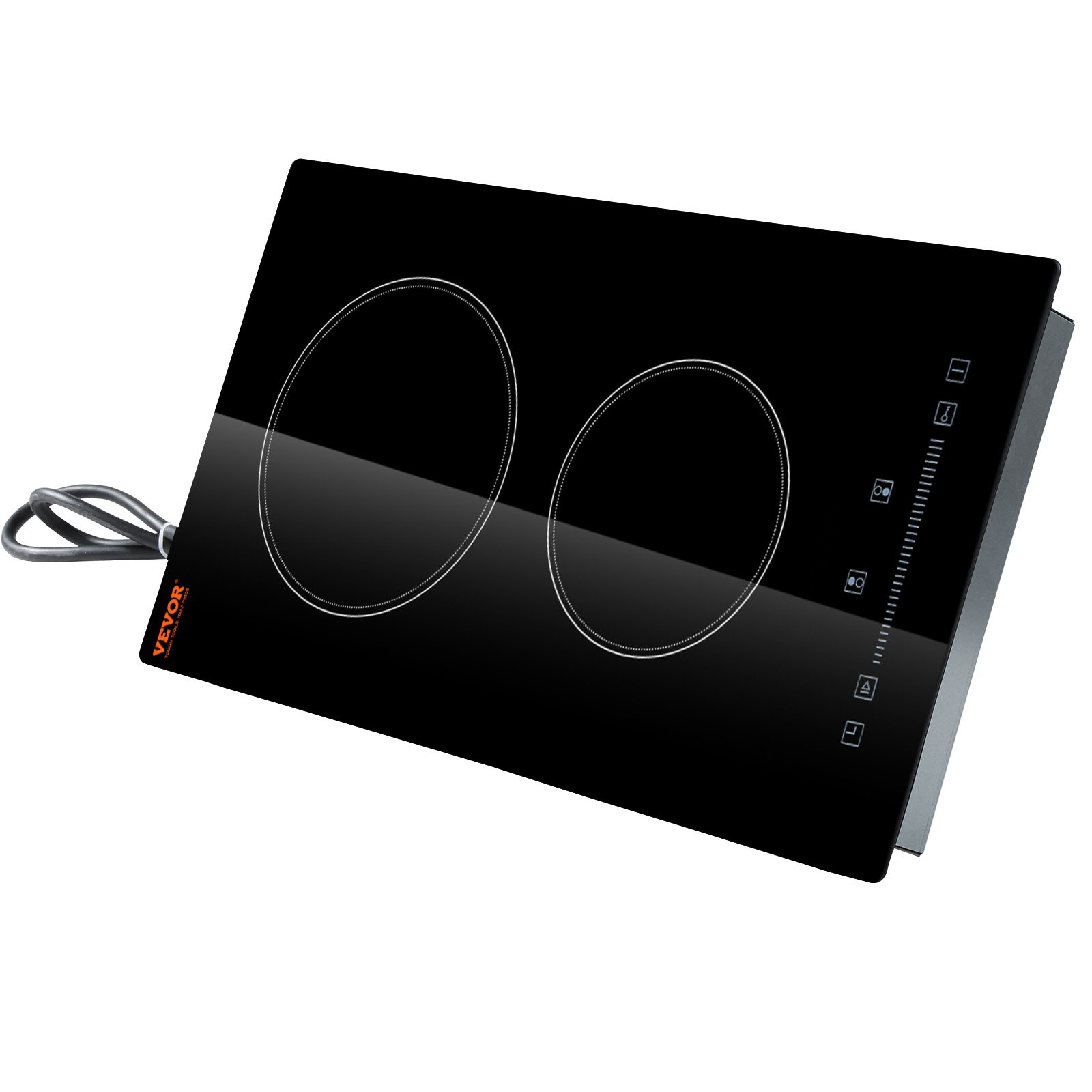 VEVOR Estufa eléctrica integrada, 20 x 11,6 pulgadas, 2 quemadores, estufa radiante de vidrio de 110 V con control táctil de sensor, temporizador y bloqueo para niños incluidos, 9 niveles de potencia para cocinar a fuego lento y freír