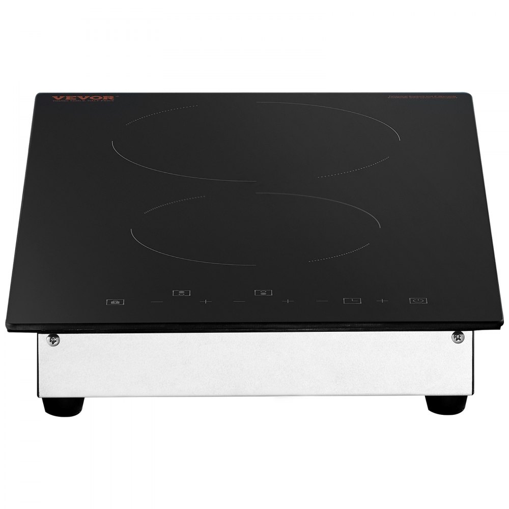 VEVOR Estufa eléctrica integrada, 20 x 11,6 pulgadas, 2 quemadores, estufa radiante de vidrio de 240 V con control táctil de sensor, temporizador y bloqueo para niños incluidos, 9 niveles de potencia para cocinar a fuego lento y freír