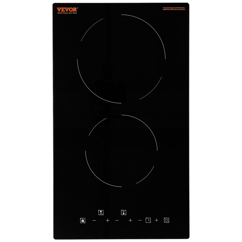 VEVOR Estufa eléctrica integrada, 20 x 11,6 pulgadas, 2 quemadores, estufa radiante de vidrio de 240 V con control táctil de sensor, temporizador y bloqueo para niños incluidos, 9 niveles de potencia para cocinar a fuego lento y freír