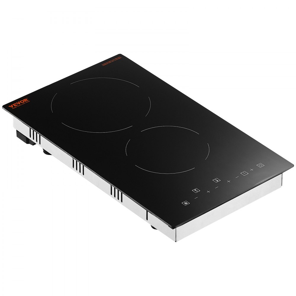 VEVOR Estufa eléctrica integrada, 20 x 11,6 pulgadas, 2 quemadores, estufa radiante de vidrio de 240 V con control táctil de sensor, temporizador y bloqueo para niños incluidos, 9 niveles de potencia para cocinar a fuego lento y freír