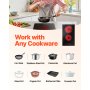 VEVOR Estufa eléctrica integrada, 20 x 11,6 pulgadas, 2 quemadores, estufa radiante de vidrio de 240 V con control táctil de sensor, temporizador y bloqueo para niños incluidos, 9 niveles de potencia para cocinar a fuego lento y freír