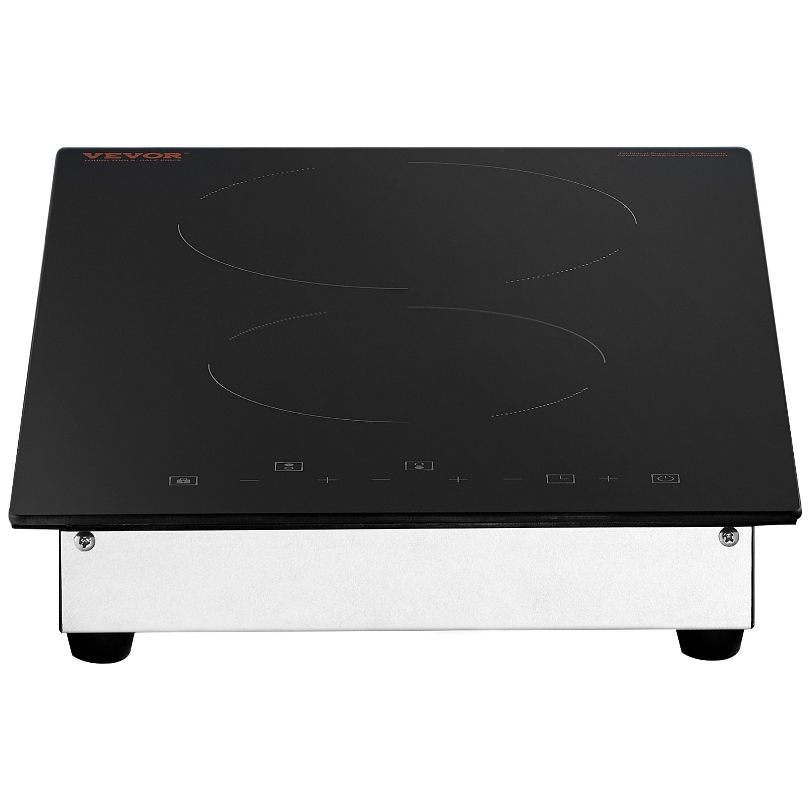 VEVOR Estufa eléctrica integrada, 20 x 11,6 pulgadas, 2 quemadores, estufa radiante de vidrio de 240 V con control táctil de sensor, temporizador y bloqueo para niños incluidos, 9 niveles de potencia para cocinar a fuego lento y freír