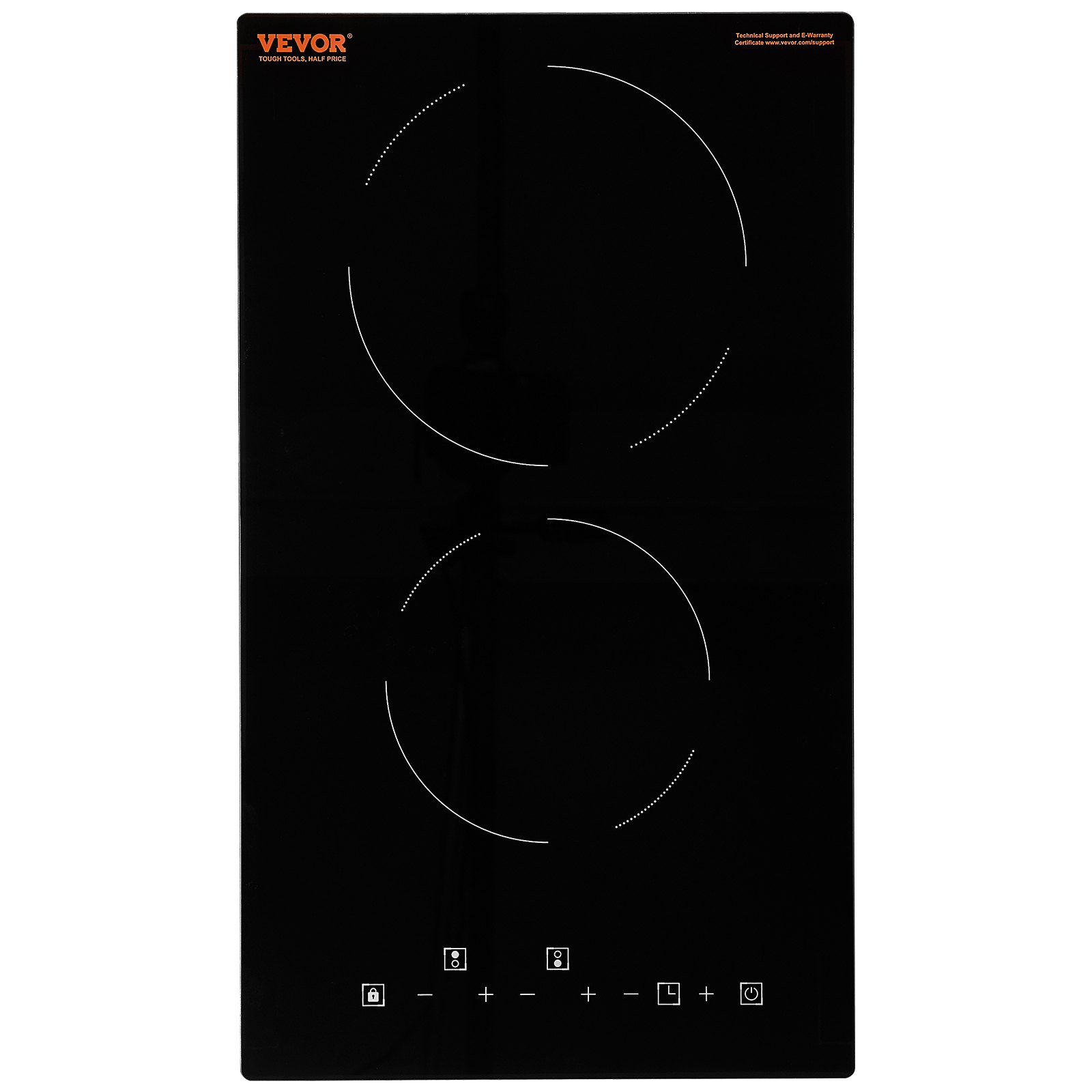 VEVOR Estufa eléctrica integrada, 20 x 11,6 pulgadas, 2 quemadores, estufa radiante de vidrio de 240 V con control táctil de sensor, temporizador y bloqueo para niños incluidos, 9 niveles de potencia para cocinar a fuego lento y freír
