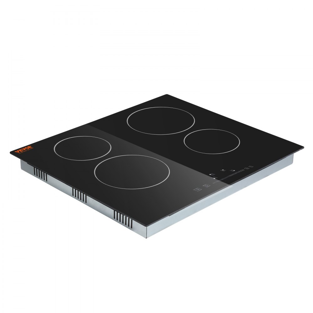VEVOR Estufa eléctrica integrada, 23.2 x 20.5 pulgadas, 4 quemadores, estufa radiante de vidrio de 240 V con control táctil de sensor, temporizador y bloqueo para niños incluidos, 9 niveles de potencia para cocinar a fuego lento y freír