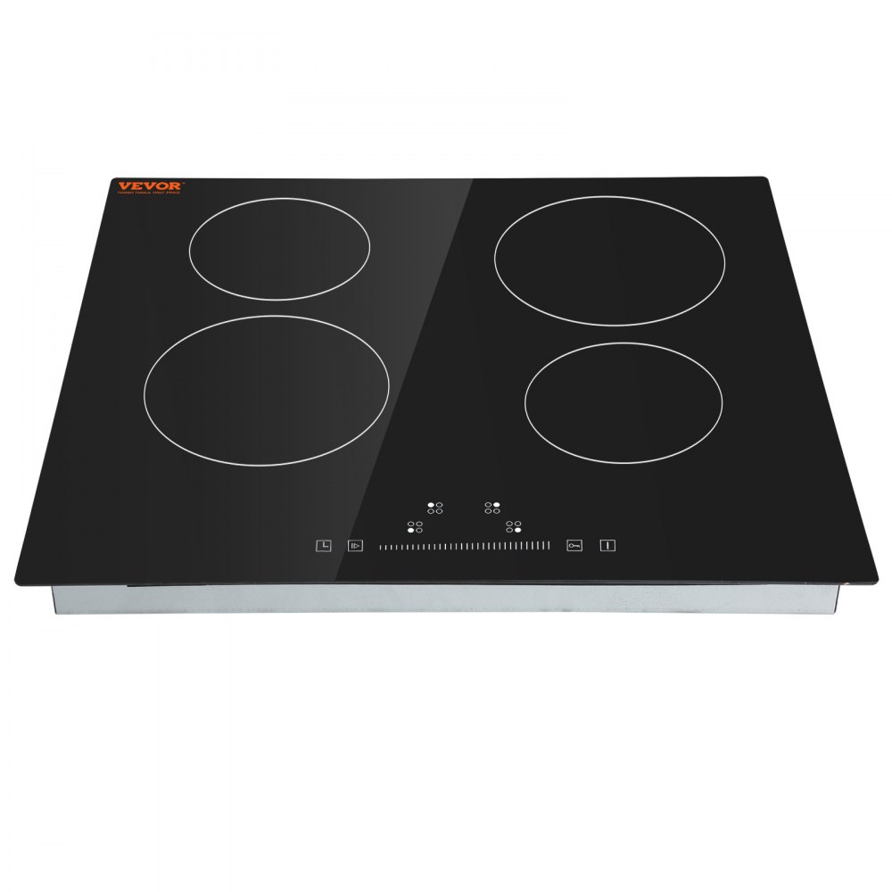VEVOR Estufa eléctrica integrada, 23.2 x 20.5 pulgadas, 4 quemadores, estufa radiante de vidrio de 240 V con control táctil de sensor, temporizador y bloqueo para niños incluidos, 9 niveles de potencia para cocinar a fuego lento y freír