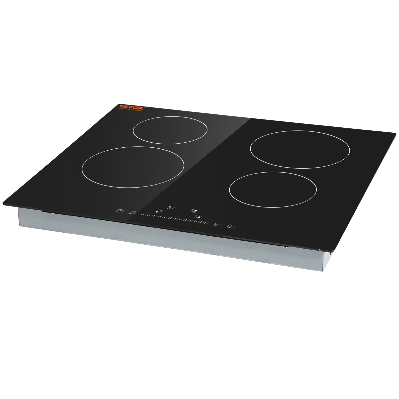 VEVOR Estufa eléctrica integrada, 23.2 x 20.5 pulgadas, 4 quemadores, estufa radiante de vidrio de 240 V con control táctil de sensor, temporizador y bloqueo para niños incluidos, 9 niveles de potencia para cocinar a fuego lento y freír