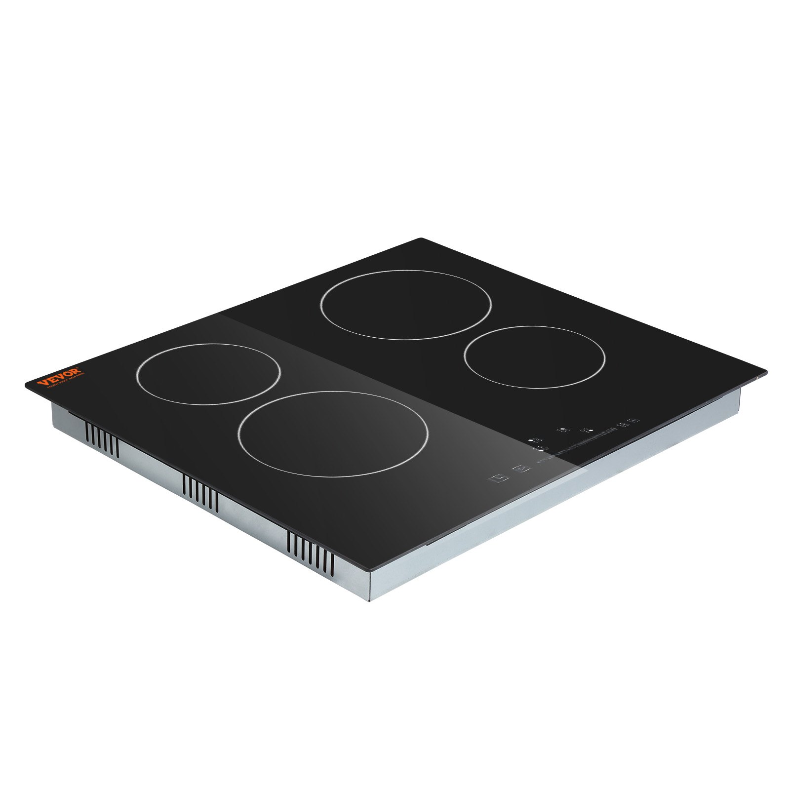 VEVOR Estufa eléctrica integrada, 23.2 x 20.5 pulgadas, 4 quemadores, estufa radiante de vidrio de 240 V con control táctil de sensor, temporizador y bloqueo para niños incluidos, 9 niveles de potencia para cocinar a fuego lento y freír