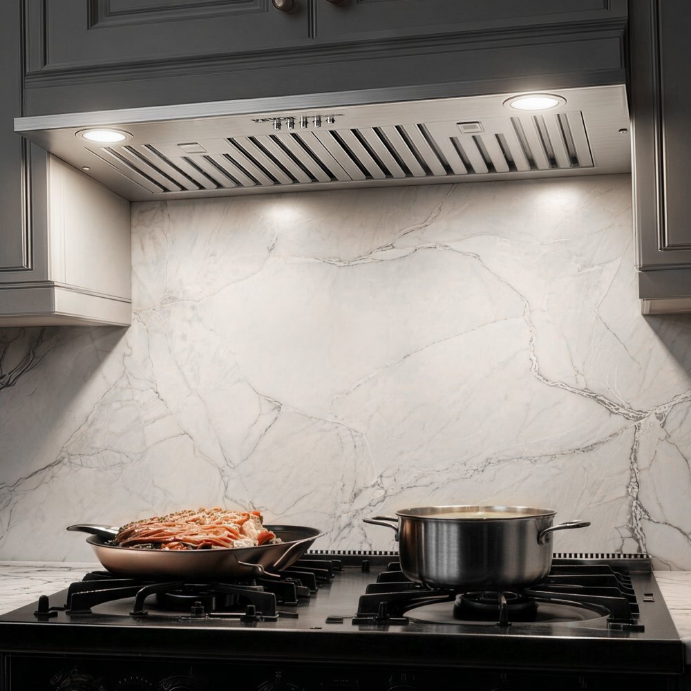 VEVOR Campana extractora de inserción, 800 CFM de 3 velocidades, ventilación de cocina integrada de acero inoxidable de 30 pulgadas con control de botón, luces LED, filtros deflectores, convertible con conducto/sin conducto, certificación ETL