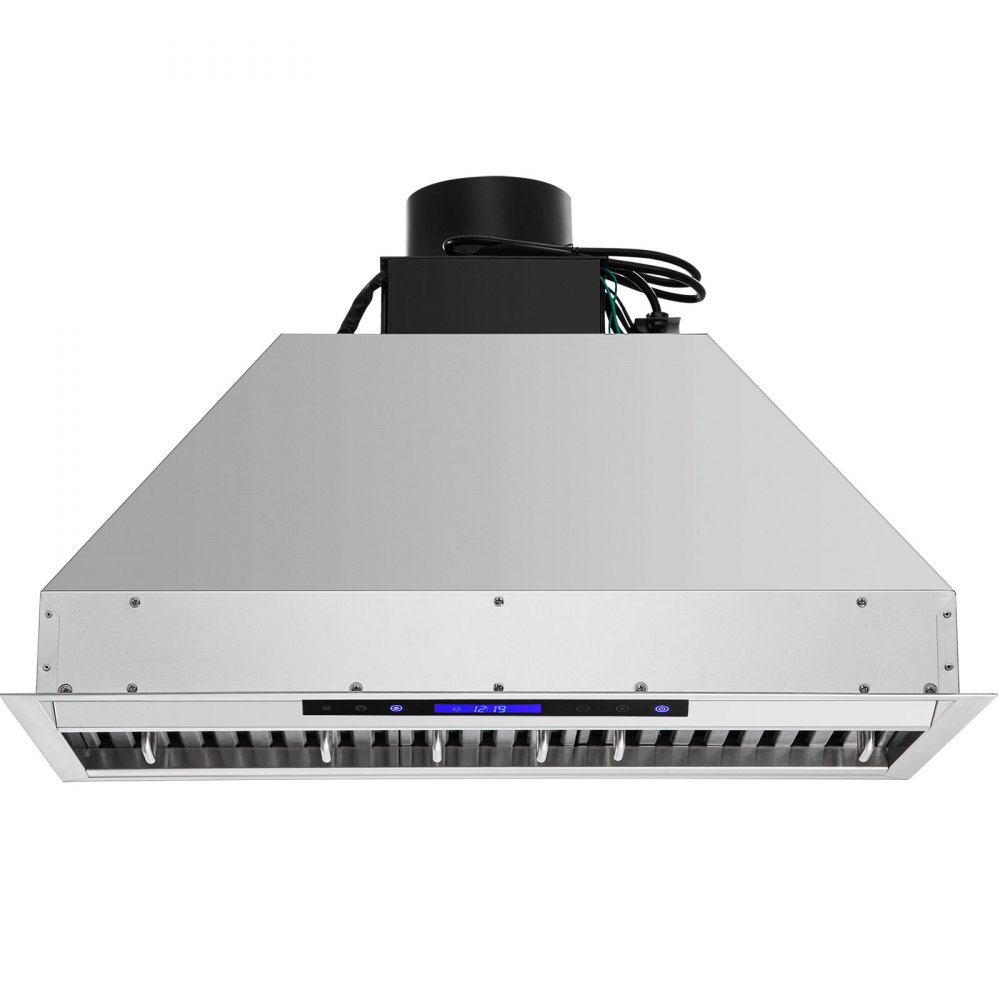Campana extractora insertable VEVOR con acabado en acero inoxidable y panel de control digital.