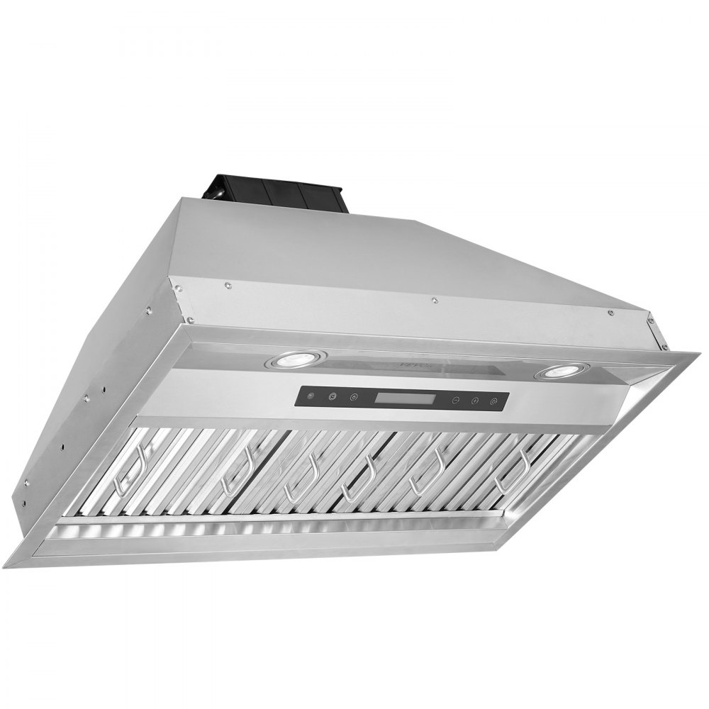 Campana extractora empotrada VEVOR, 900 CFM, 4 velocidades, 30 pulgadas, acero inoxidable, con ventilación integrada, control táctil y remoto, luces LED, filtros deflectores, convertible con/sin conductos, homologada por ETL