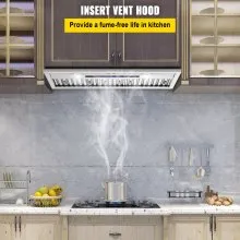 VEVOR Insert Range Hood, 900CFM 4 velocidades, ventilación de cocina integrada de acero inoxidable de 30 pulgadas con control remoto y táctil, luces LED, filtros deflectores, convertible con/sin conducto, listado ETL