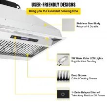 VEVOR Insert Range Hood, 900CFM 4 velocidades, ventilación de cocina integrada de acero inoxidable de 30 pulgadas con control remoto y táctil, luces LED, filtros deflectores, convertible con/sin conducto, listado ETL