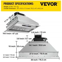 VEVOR Insert Range Hood, 900CFM 4 velocidades, ventilación de cocina integrada de acero inoxidable de 30 pulgadas con control remoto y táctil, luces LED, filtros deflectores, convertible con/sin conducto, listado ETL
