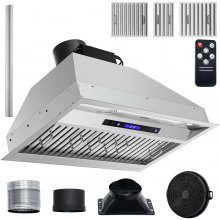 VEVOR Insert Range Hood, 900CFM 4 velocidades, ventilación de cocina integrada de acero inoxidable de 30 pulgadas con control remoto y táctil, luces LED, filtros deflectores, convertible con/sin conducto, listado ETL
