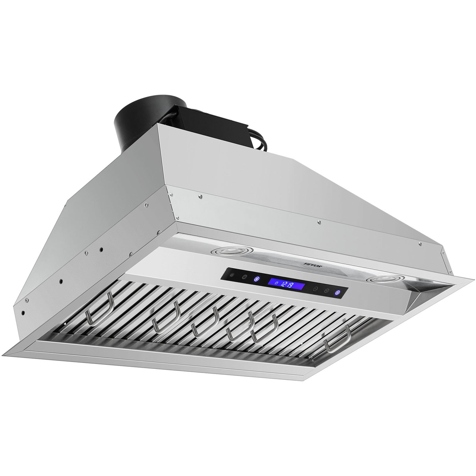 Campana extractora insertable VEVOR de acero inoxidable con pantalla LED y controles táctiles.
