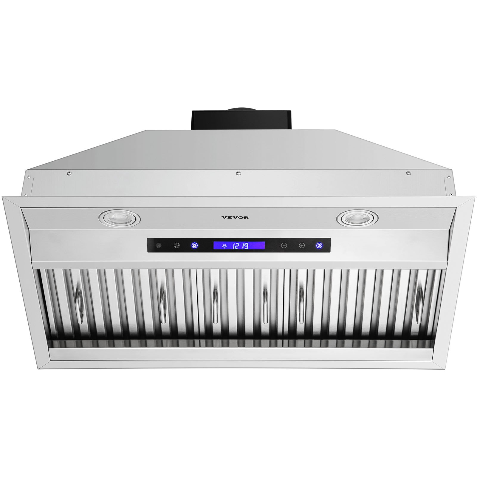 Campana extractora insertable VEVOR en acero inoxidable con pantalla led y panel de control.