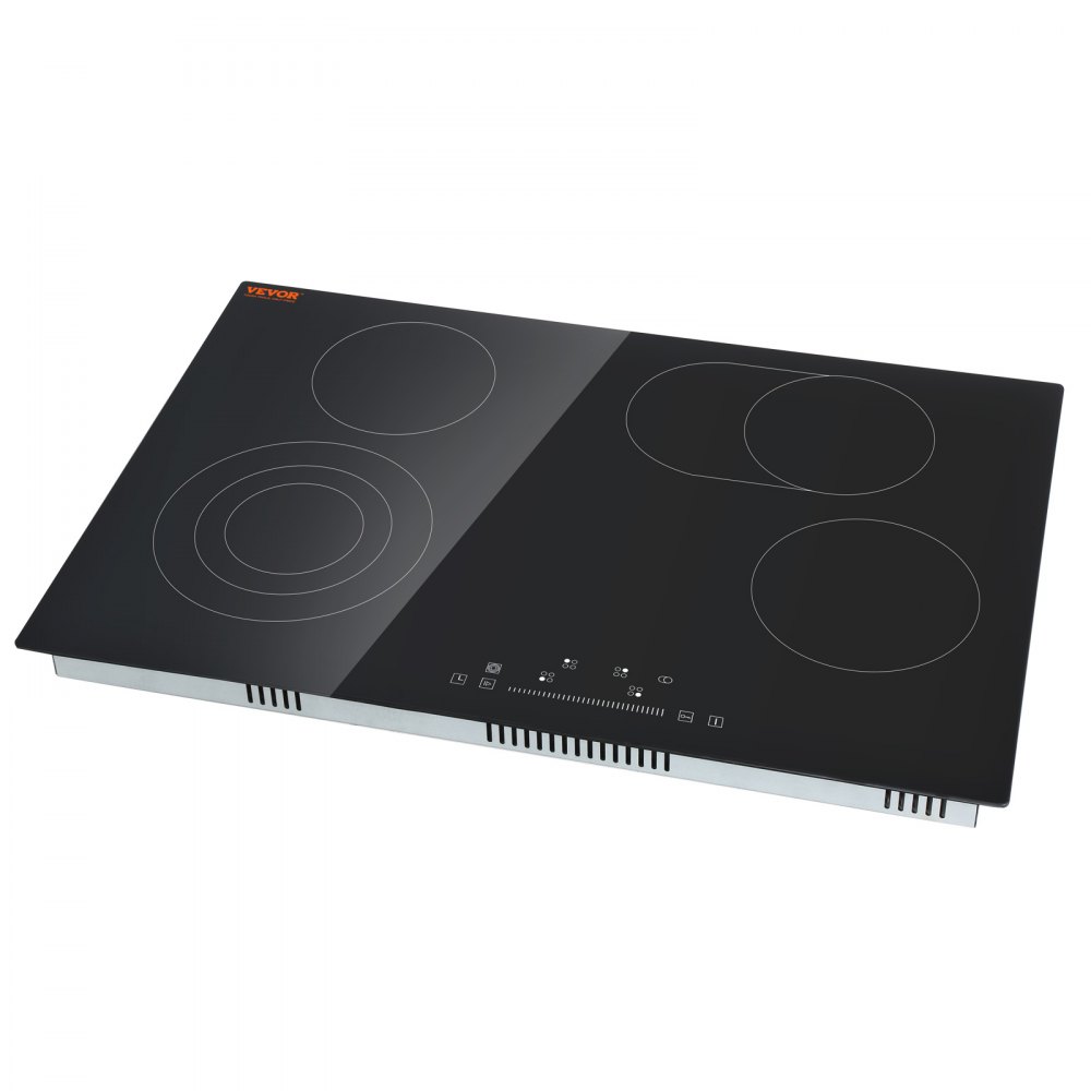 VEVOR Estufa eléctrica integrada, 30.3 x 20.5 pulgadas, 4 quemadores, estufa radiante de vidrio de 240 V con control táctil de sensor, temporizador y bloqueo para niños incluidos, 9 niveles de potencia para cocinar a fuego lento y freír