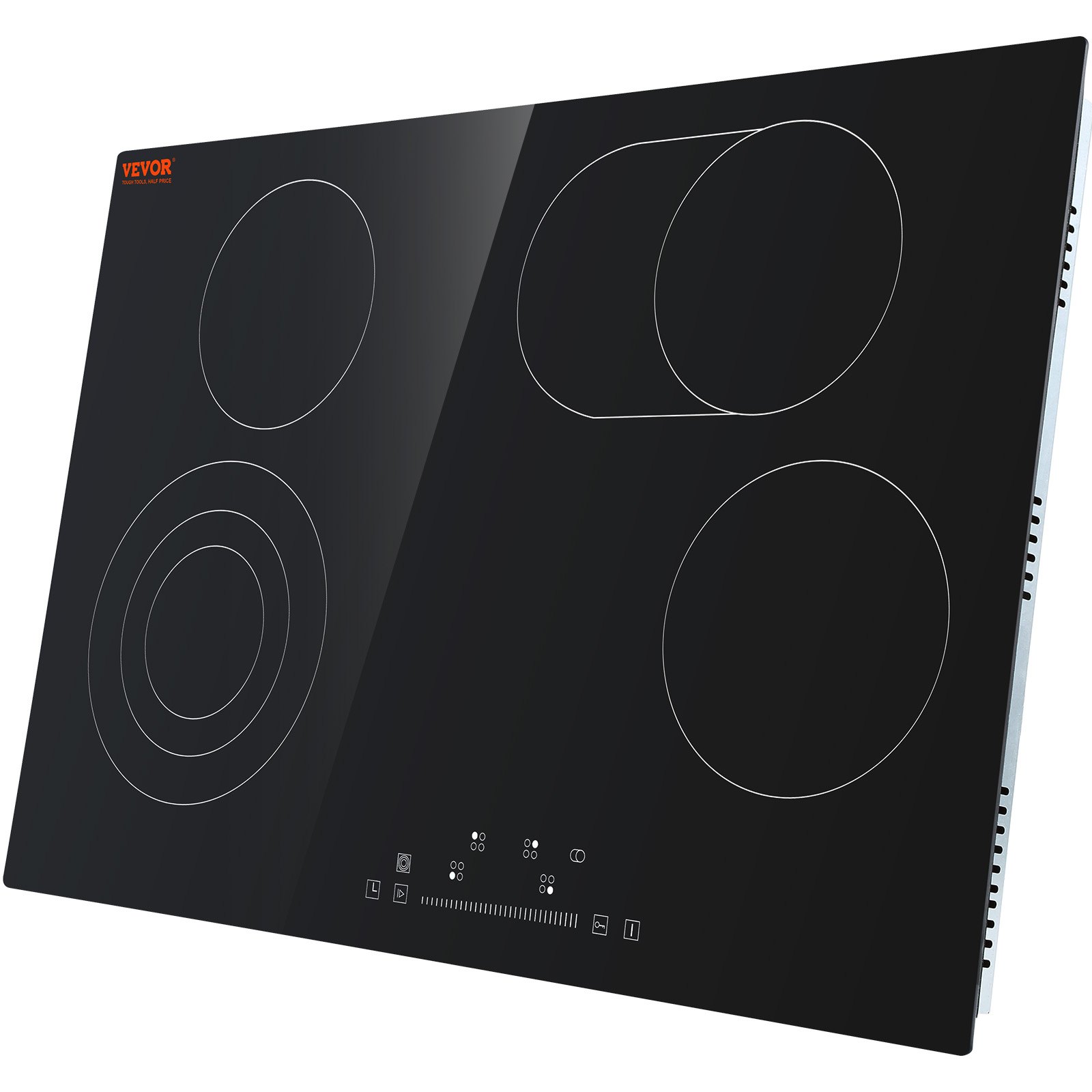 VEVOR Estufa eléctrica integrada, 30.3 x 20.5 pulgadas, 4 quemadores, estufa radiante de vidrio de 240 V con control táctil de sensor, temporizador y bloqueo para niños incluidos, 9 niveles de potencia para cocinar a fuego lento y freír