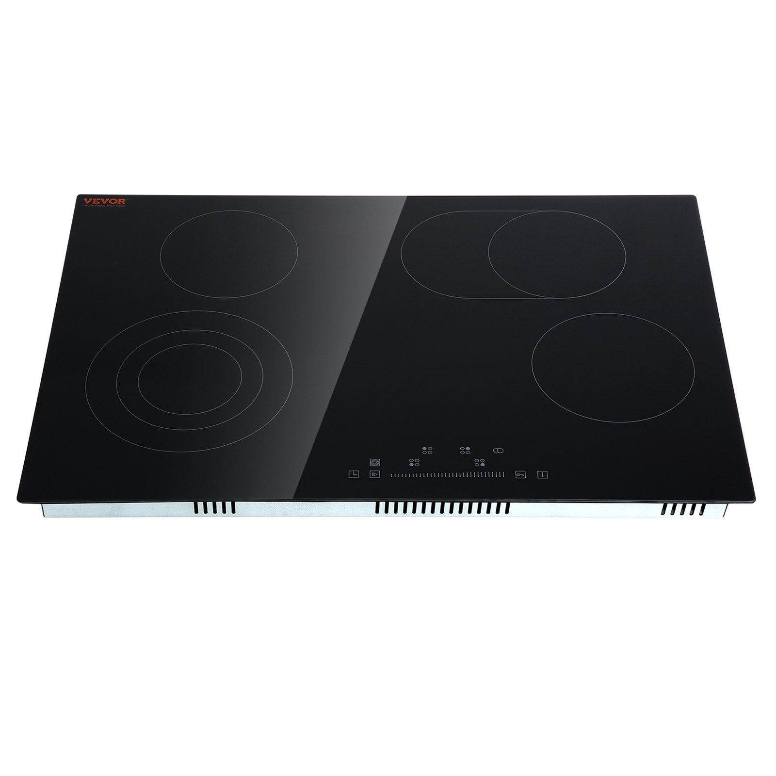 VEVOR Estufa eléctrica integrada, 30.3 x 20.5 pulgadas, 4 quemadores, estufa radiante de vidrio de 240 V con control táctil de sensor, temporizador y bloqueo para niños incluidos, 9 niveles de potencia para cocinar a fuego lento y freír