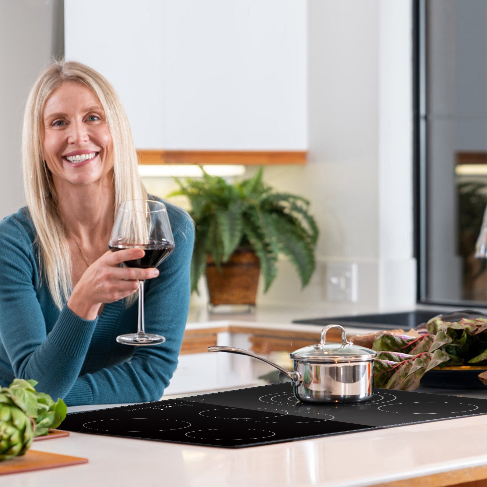 VEVOR Estufa eléctrica integrada, 30.3 x 20.5 pulgadas, 5 quemadores, estufa radiante de vidrio de 240 V con control táctil de sensor, temporizador y bloqueo para niños incluidos, 9 niveles de potencia para cocinar a fuego lento y freír