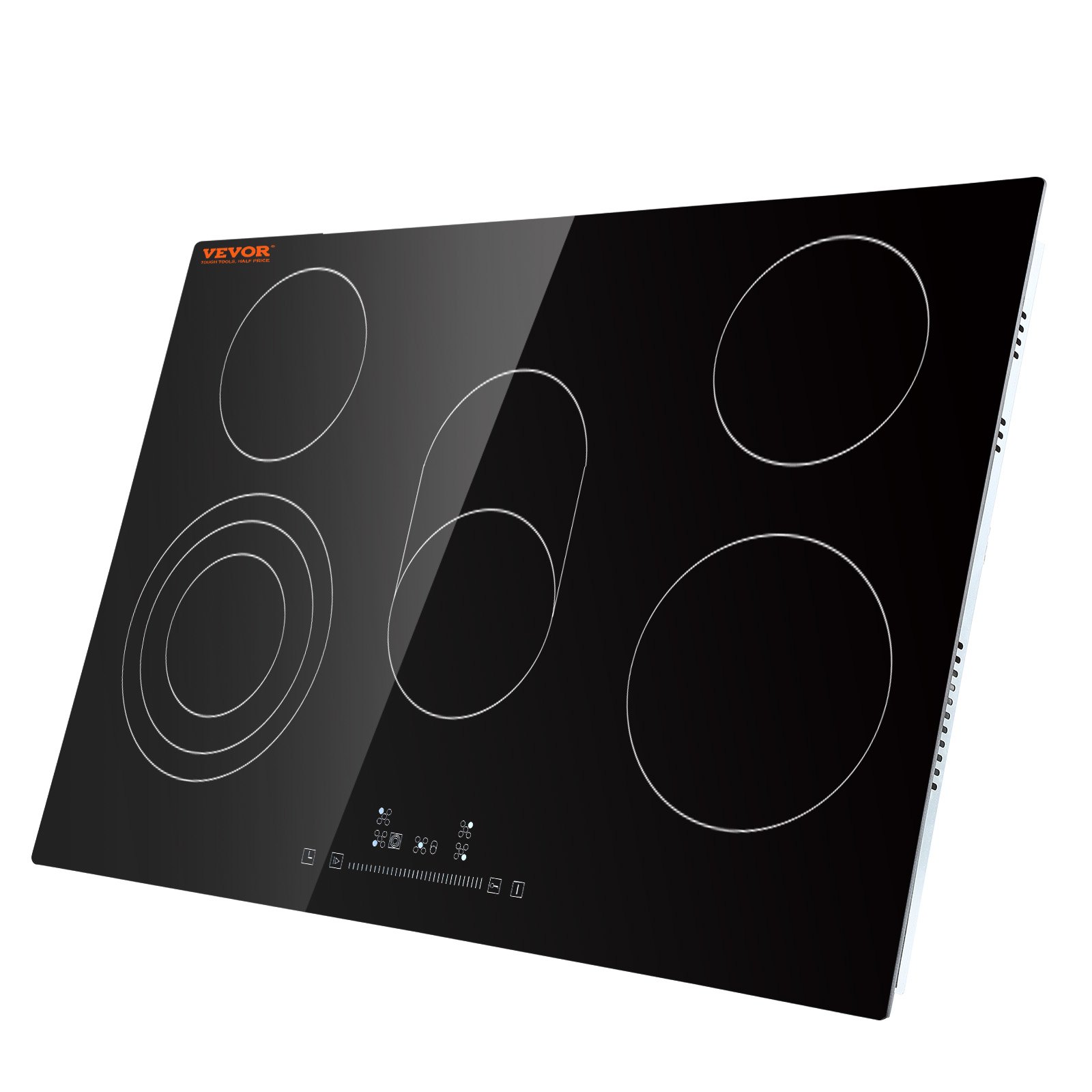 VEVOR Estufa eléctrica integrada, 30.3 x 20.5 pulgadas, 5 quemadores, estufa radiante de vidrio de 240 V con control táctil de sensor, temporizador y bloqueo para niños incluidos, 9 niveles de potencia para cocinar a fuego lento y freír