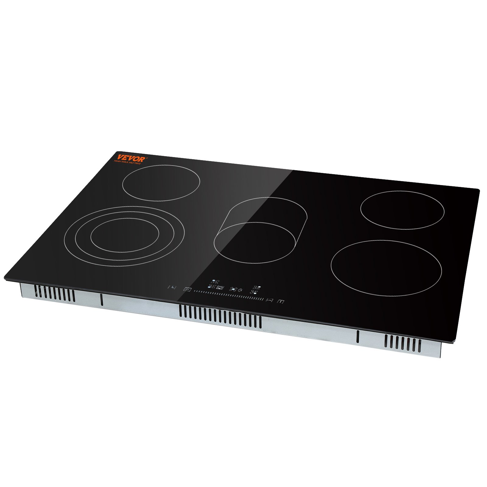 VEVOR Estufa eléctrica integrada, 30.3 x 20.5 pulgadas, 5 quemadores, estufa radiante de vidrio de 240 V con control táctil de sensor, temporizador y bloqueo para niños incluidos, 9 niveles de potencia para cocinar a fuego lento y freír