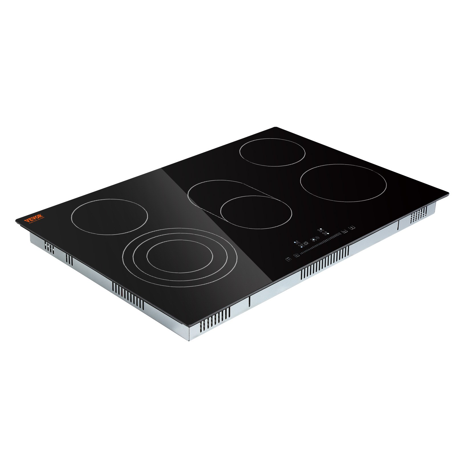 VEVOR Estufa eléctrica integrada, 30.3 x 20.5 pulgadas, 5 quemadores, estufa radiante de vidrio de 240 V con control táctil de sensor, temporizador y bloqueo para niños incluidos, 9 niveles de potencia para cocinar a fuego lento y freír