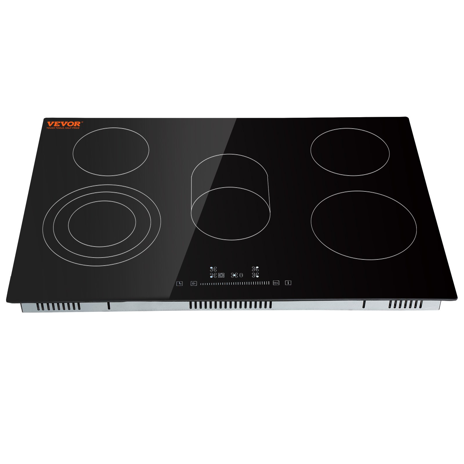 VEVOR Estufa eléctrica integrada, 30.3 x 20.5 pulgadas, 5 quemadores, estufa radiante de vidrio de 240 V con control táctil de sensor, temporizador y bloqueo para niños incluidos, 9 niveles de potencia para cocinar a fuego lento y freír