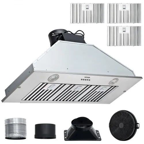 VEVOR Campana extractora de inserción, 800 CFM de 3 velocidades, ventilación de cocina integrada de acero inoxidable de 36 pulgadas con control de botón, luces LED, filtros deflectores, convertible co