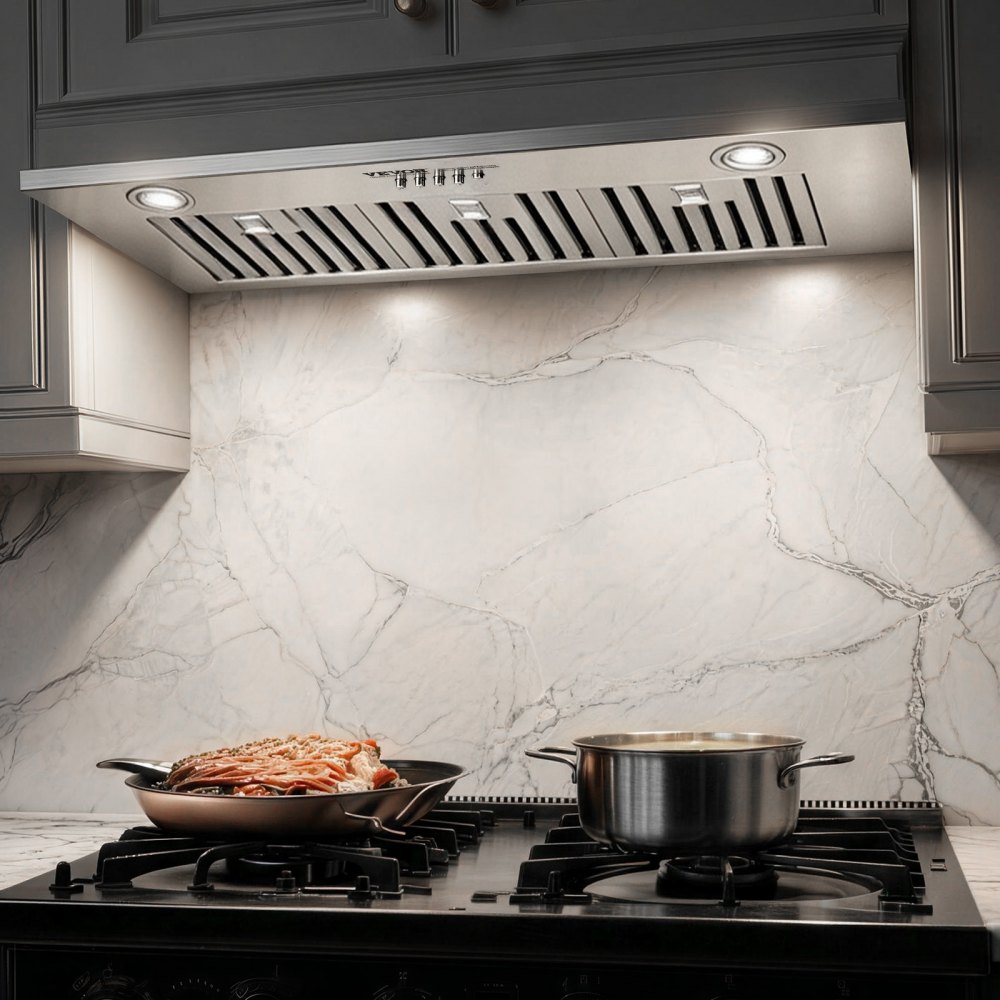 VEVOR Campana extractora de inserción, 800 CFM de 3 velocidades, ventilación de cocina integrada de acero inoxidable de 36 pulgadas con control de botón, luces LED, filtros deflectores, convertible co