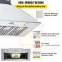 Campana extractora insertable VEVOR con cuerpo de acero inoxidable, luces LED cálidas, diseño de clip y caja recolectora de grasa.