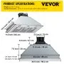 Campana extractora insertable VEVOR con dimensiones y especificaciones etiquetadas, 35,5 x 11,5 x 15,3 pulgadas.