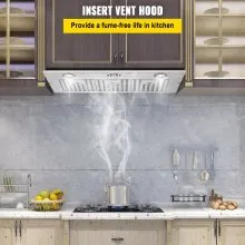VEVOR Campana extractora de inserción, 800 CFM de 3 velocidades, ventilación de cocina integrada de acero inoxidable de 36 pulgadas con control de botón, luces LED, filtros deflectores, convertible co