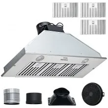 VEVOR Campana extractora de inserción, 800 CFM de 3 velocidades, ventilación de cocina integrada de acero inoxidable de 36 pulgadas con control de botón, luces LED, filtros deflectores, convertible co