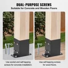 VEVOR Base de poste de 4 x 4, 2 unidades, tamaño interior de 3.6 x 3.6 pulgadas, soportes de base de poste, anclaje de poste con recubrimiento en polvo resistente, soportes de poste de madera negra mate para soporte de barandilla de cubierta de pabellón, placa base de cubierta