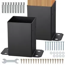 VEVOR Base de poste de 4 x 4, 2 unidades, tamaño interior de 3.6 x 3.6 pulgadas, soportes de base de poste, anclaje de poste con recubrimiento en polvo resistente, soportes de poste de madera negra mate para soporte de barandilla de cubierta de pabellón, placa base de cubierta