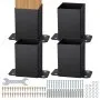 Bases para postes VEVOR de 4 x 4 pulgadas (4 unidades), tamaño interior: 3,6 x 3,6 pulgadas, anclajes de poste resistentes con recubrimiento en polvo, soportes de madera en negro mate para barandillas de terrazas de pabellones.
