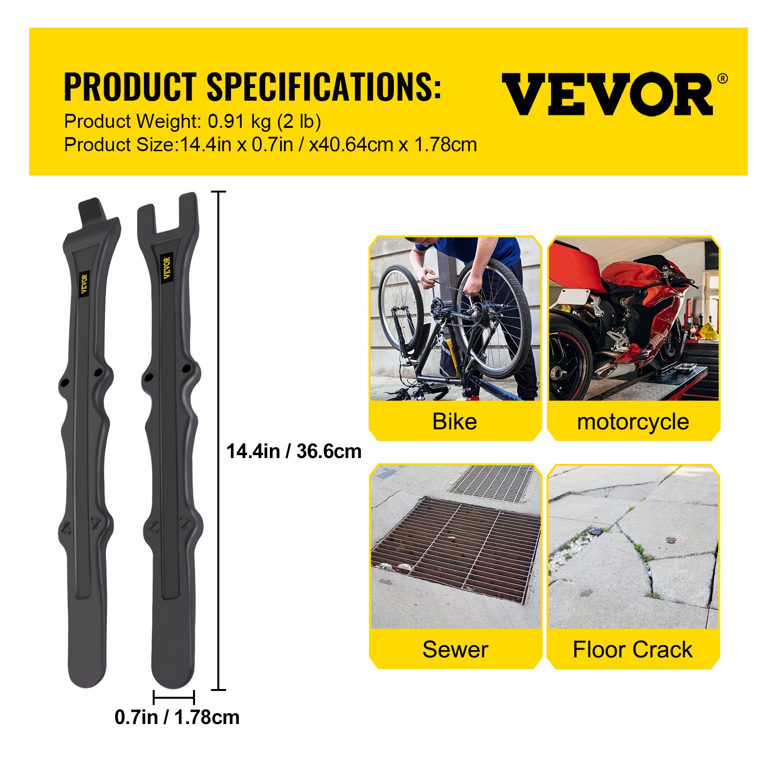 Juego de palancas para neumáticos VEVOR para reparaciones de grietas en bicicletas, motocicletas, alcantarillas y pisos.