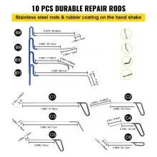 VEVOR Varillas de eliminación de abolladuras sin pintura, 68 piezas de herramientas de reparación de abolladuras sin pintura, 10 varillas de acero inoxidable, kit de reparación de abolladuras de coche, kit extractor de abolladuras de pegamento para eliminación automática de abolladuras, abolladuras menores, abolladuras de puerta