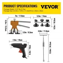 VEVOR Varillas de eliminación de abolladuras sin pintura, 68 piezas de herramientas de reparación de abolladuras sin pintura, 10 varillas de acero inoxidable, kit de reparación de abolladuras de coche, kit extractor de abolladuras de pegamento para eliminación automática de abolladuras, abolladuras menores, abolladuras de puerta